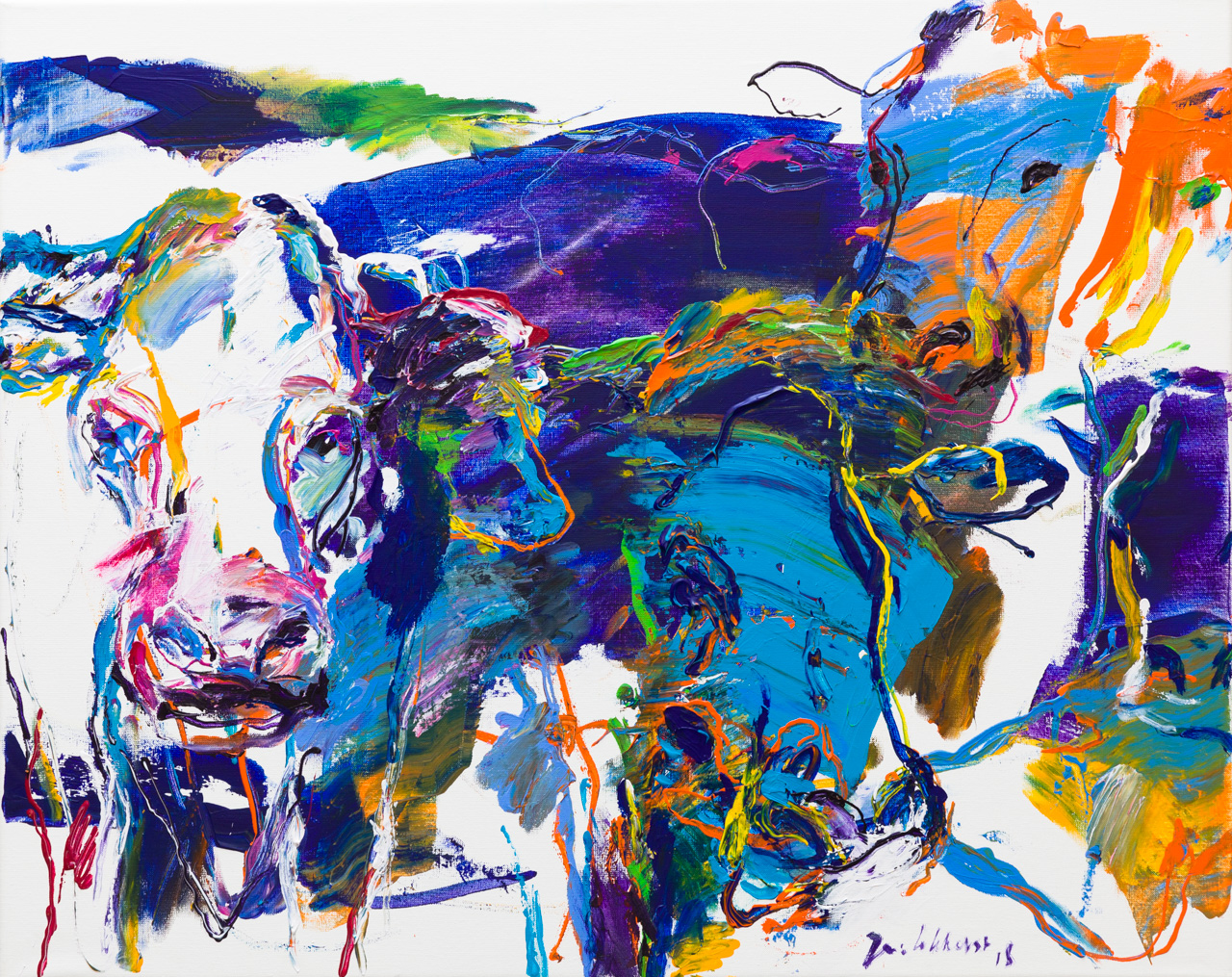Intimidatie naar voren gebracht Varen Gekleurde koeien schilderij - Jan van Lokhorst